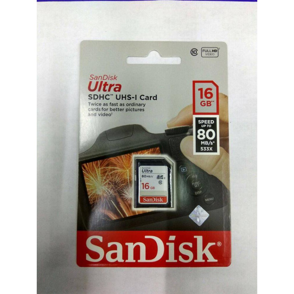 SANDISK ULTRA SDHC UHS-1 CARD 16GB SPEED UP TO 80MBPS