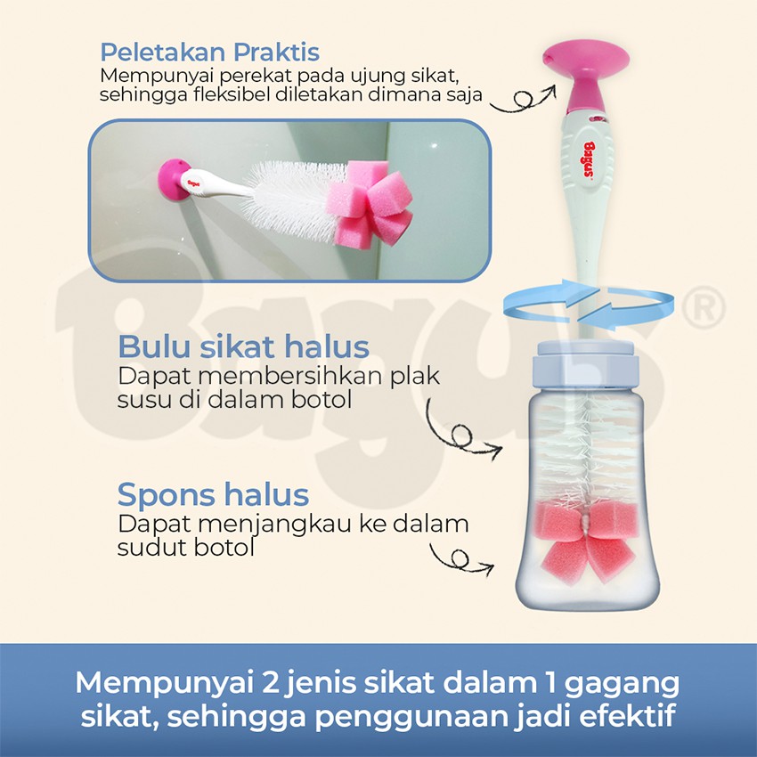 Bagus Pipi Sponge Baby Bottle Nipple Brush Set Sikat Botol Bayi 716