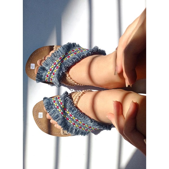 Jeans mix Choco Sandal boho, Boho sandal, sandal bohemian, sandal Bali, sandal pantai