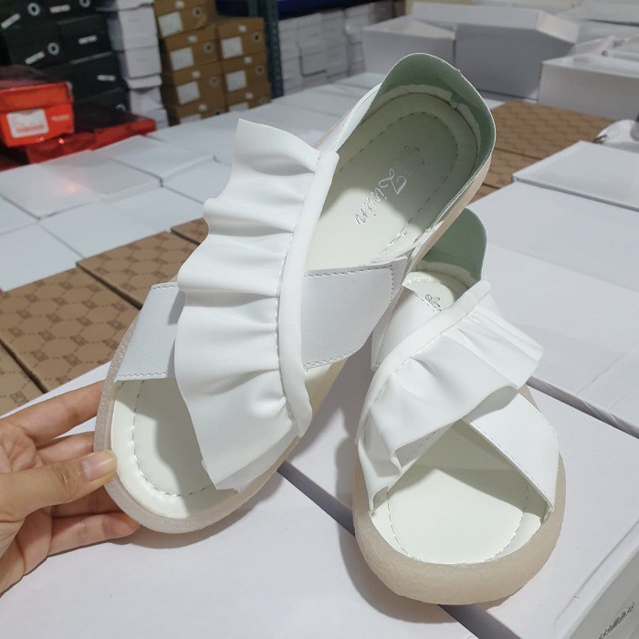 AGI8559 Sandal Flat Wanita Fashion Import X Tassel Slip On Ready Jakarta Bisa COD (With Box)