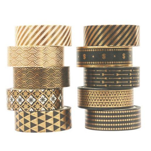 Japanese Washi Tape - Set Deluxe Black &amp; Gold Pattern