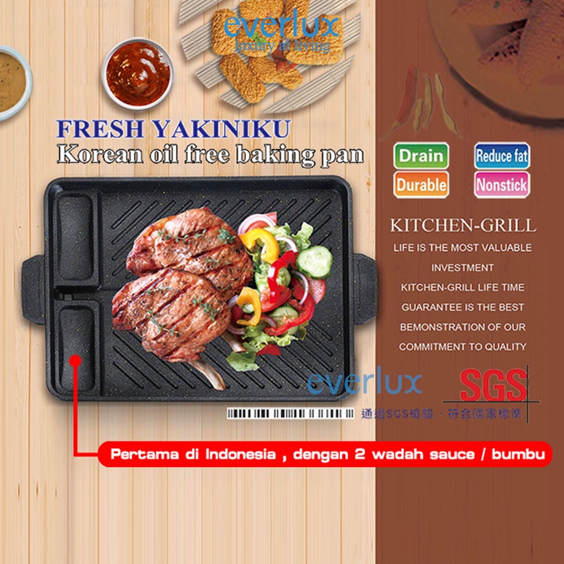 ALAT MASAK BBQ Fresh Yakiniku Grill Pan 3in1 Anti Karat Panci panggang / Tempat pemanggang sauce place 2158