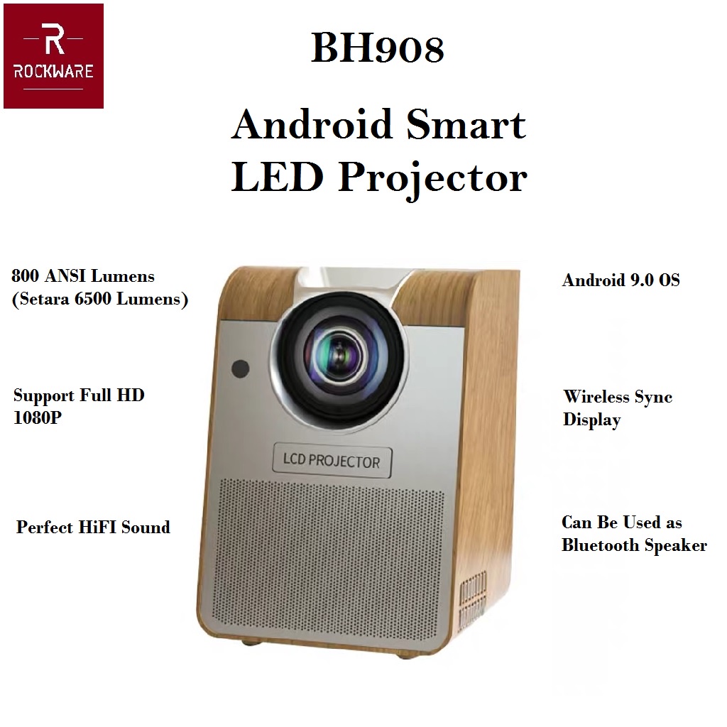 BH908W Android Bluetooth Projector 800 ANSI Lumens - Alternatif dari EZH5 - Motif Light Wood