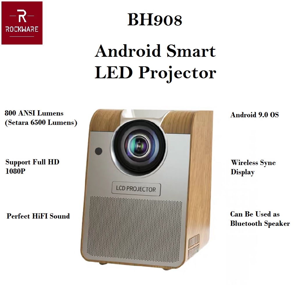 BH908W Android Bluetooth Projector 800 ANSI Lumens - Alternatif dari EZH5 - Motif Light Wood