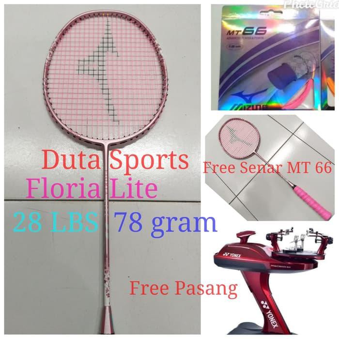 mantul habis badminton RAKET MIZUNO FLORIA LITE PINK+SENAR+PASANG+SABLON LOGO+GRIP KARET PINK
