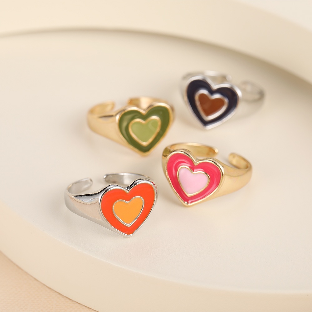 Retro Colorful Love Heart Rings Open Adjustable Finger Ring Women Jewelry Accessories