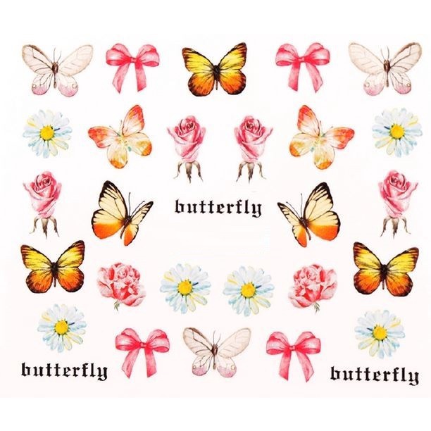 3D Watermark Nail Art Stickers - Flower Butterfly Series (12pcs)