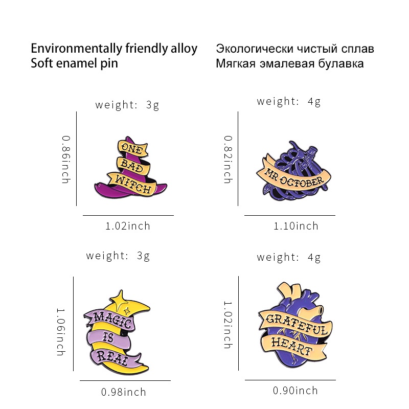 Bros Pin Enamel Bentuk Hati / Bulan / Topi / Penyihir 4 Gaya Untuk Hadiah Teman
