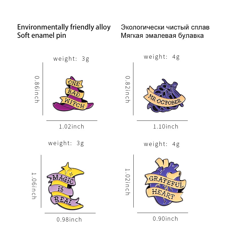 Bros Pin Enamel Bentuk Hati / Bulan / Topi / Penyihir 4 Gaya Untuk Hadiah Teman