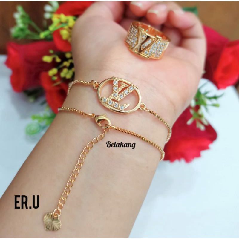 Gelang Tangan Itali free cincin Permata Zircon Gold Perhiasan Wanita