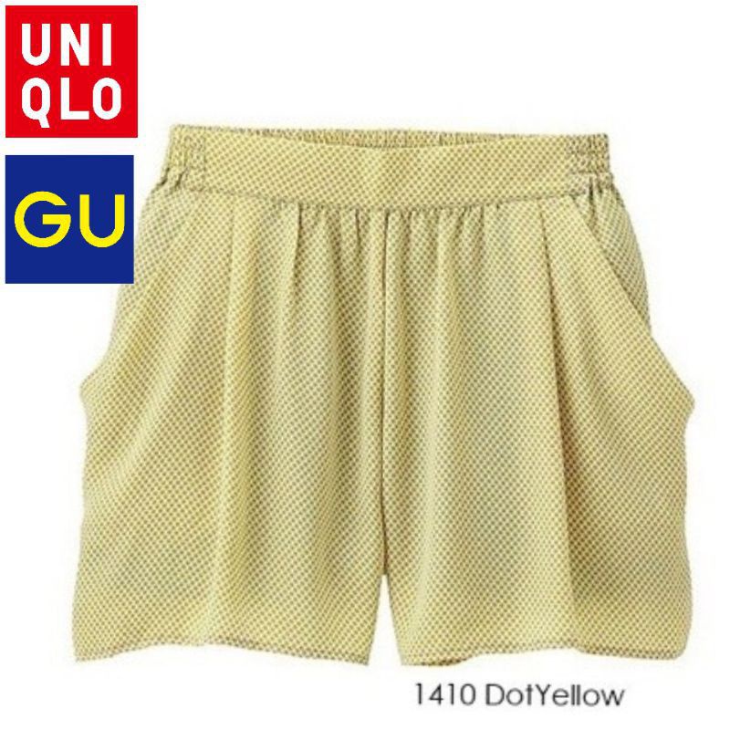 GU UN*QLO Drape Pantts Banyak Warna & Motif Original Branded Original-Dot Yellow