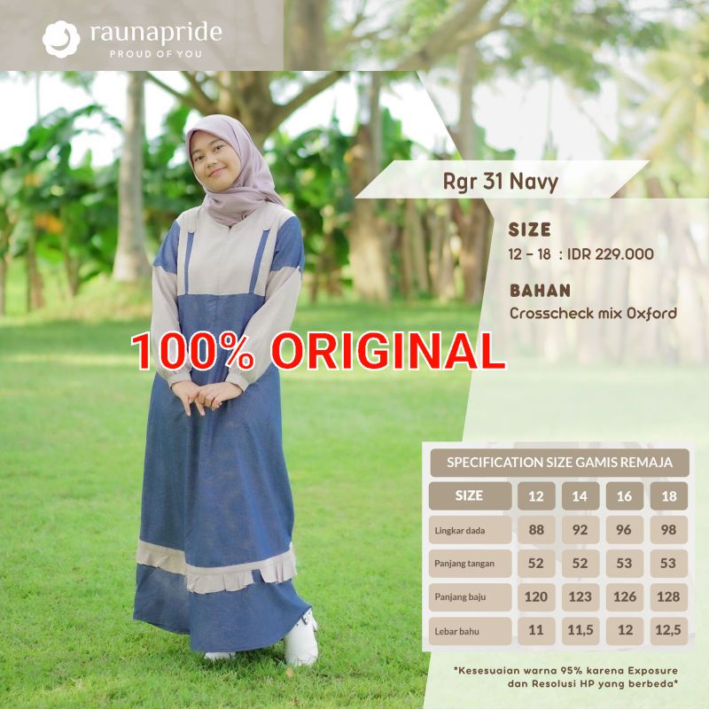 RAUNAPRIDE Gamis Jumbo RGR 31 Navy | Gamis Remaja Murah | Fashion Muslim Gamis Katun