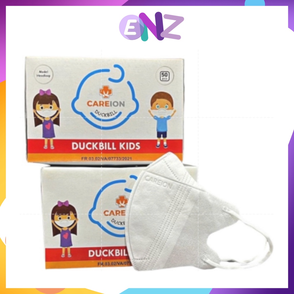 ENZ ® Masker Duckbill 3PLY Anak Putih Hitam Duckbill Earloop Mask Premium Kemenkes 1035