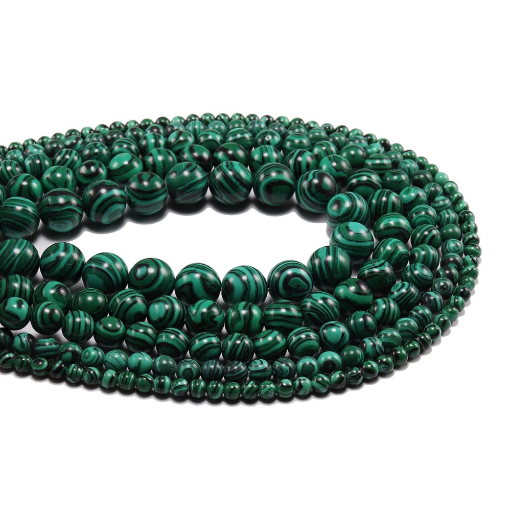 1 Untai / Lot Manik-Manik Batu Malachite Hijau Bentuk Bulat Ukuran 4 6 8 10 12mm Untuk Membuat Perhiasan Gelang Diy