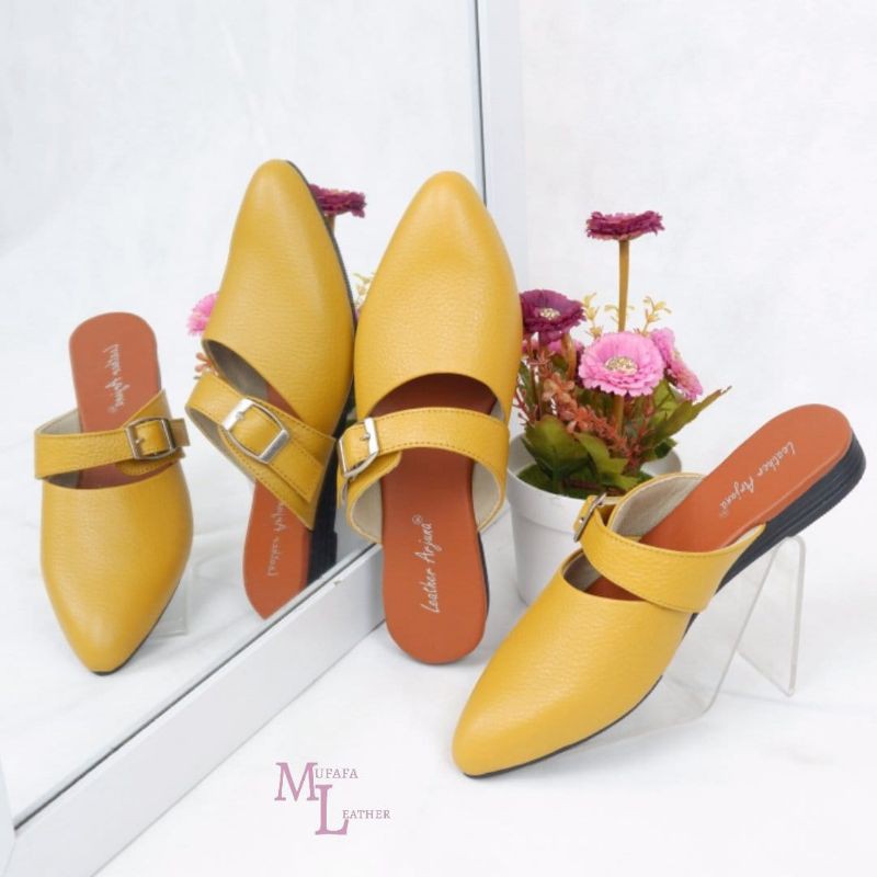Sepatu Kulit Asli Wanita Flat Teplek Angela Mules