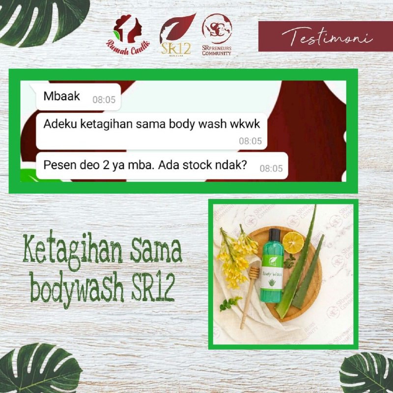 SR12 Sabun Mandi Cair Aloevera Lidah Buaya Body Wash Pencerah dan Penyegar Kulit BPOM