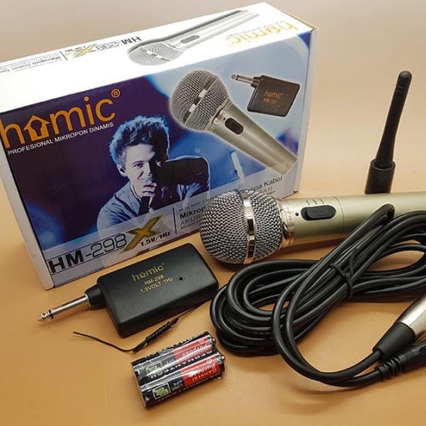 MICROPHONE SINGLE WIRELESS/KABEL HOMIC HM-298 MICROPHONE KARAOKE KUALITAS TERBAIK