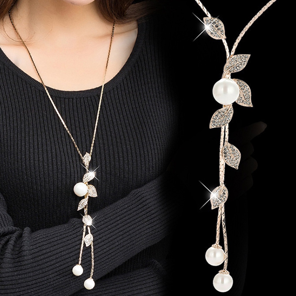 Hu Hu Hu Hu Hu Alat Bantu Pasang Kacamata♡ Kalung Rantai Dengan Liontin Daun Rumbai Mutiara Imitasi Untuk Wanita