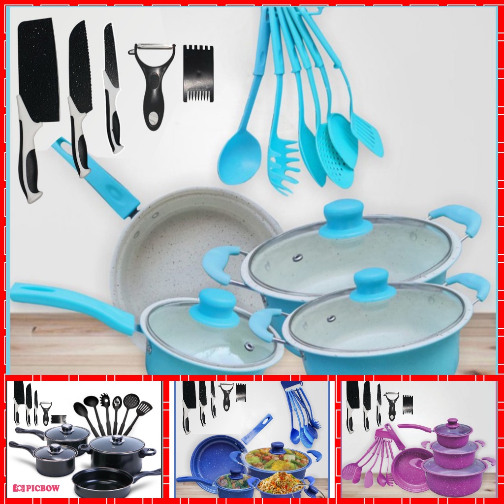 Panci Set Riverra Teflon Marble 18 Pcs Cookware Set Tutup Kaca Free Spatula 6Pcs PANCI TEFLON 18 SET TEBAL TAHAN API ANTI LENGKET IRIT MINYAK Panci BERANAK Isi 18 Dan Pisau GRATIS Bubble Kardus AMAN