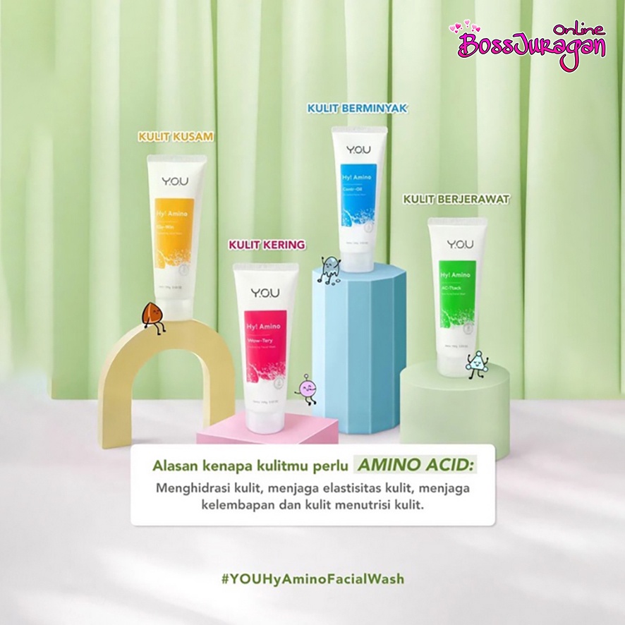 (BOSS) YOU Hy! Amino Oil Control Facial Wash | Hydrating - Brightening - Anti-Acne - Pembersih Wajah Y.O.U