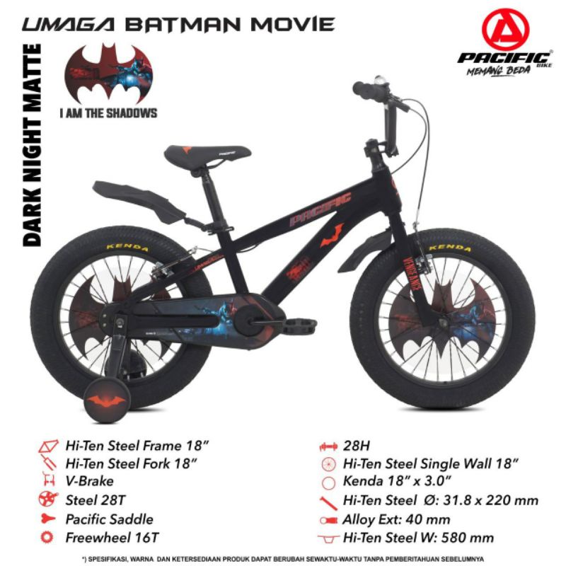 Sepeda Anak BMX Pacific UMAGA BATMAN MOVIE 3.0 Ukuran 16 18 Inch