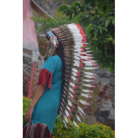 TOPI INDIAN - INDIAN HEADDRESS MEDIUM ANGSA MONTE MERAH TUTUL PUTIH