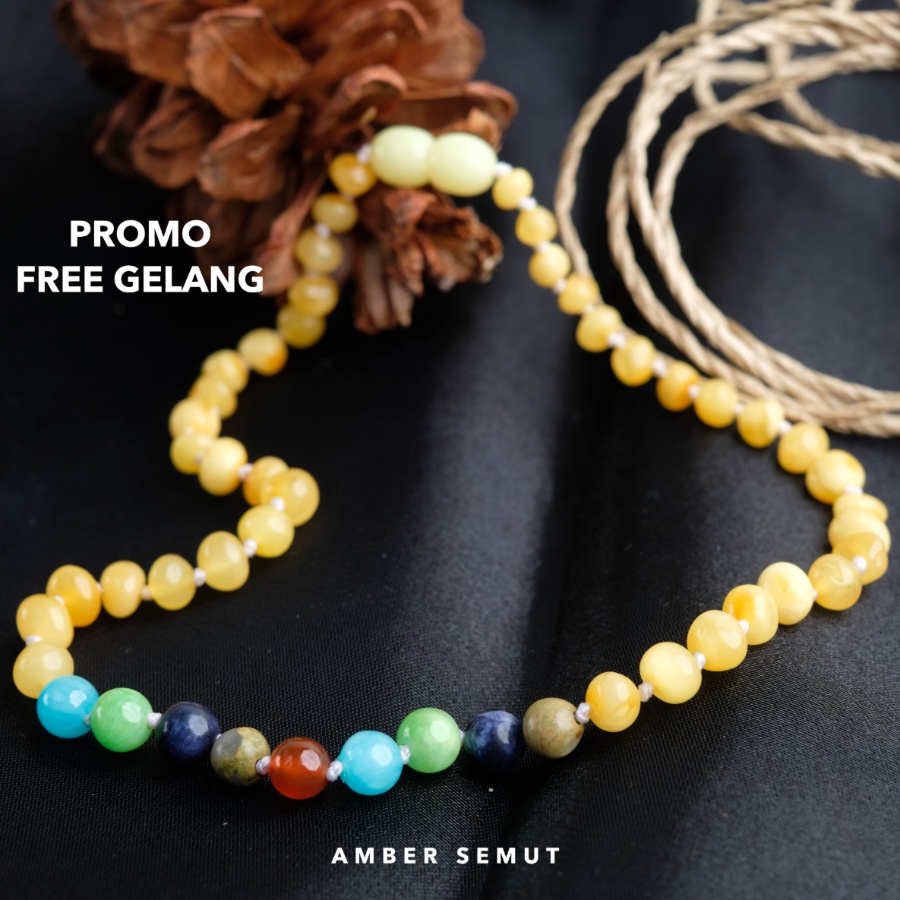 Kalung Amber Baltic Milk Glossy X Multi Stone by AMBER SEMUT