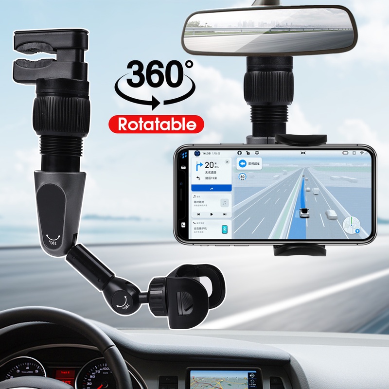 360 ° Bracket Dudukan Handphone Universal Multifungsi Anti slip Warna Hitam Untuk Kaca Spion Mobil