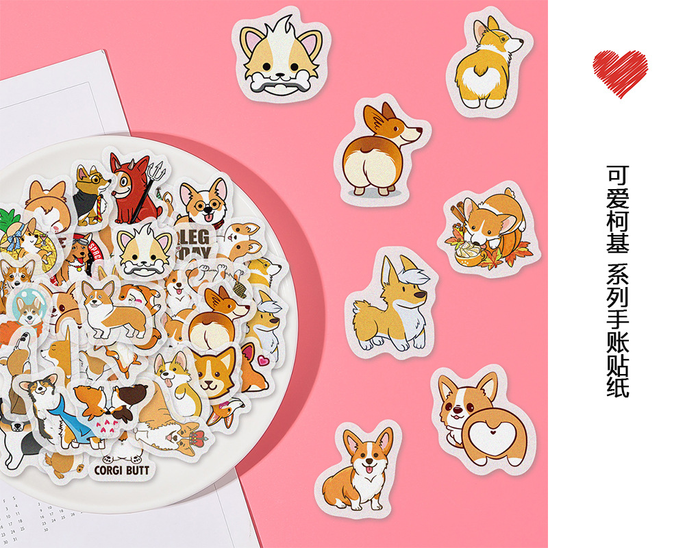 New personality Corgi funny cartoon and paper hand account sticker package photo album diary DIY hand account sticker 40 pieces