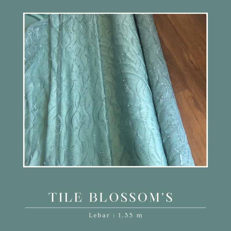 Kain Bahan Kebaya Brukat Brokat Tile Mutiara Blossom Warna Hijau Wardah
