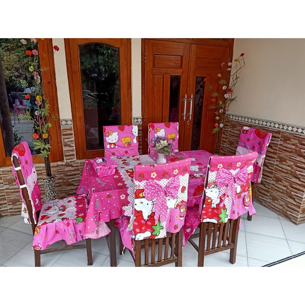 Sarung Kursi Makan Table Set Kursi 6 Bonus Taplak Meja Dan Sarung Kotak Tissue Hello Kitty Straw Shopee Indonesia