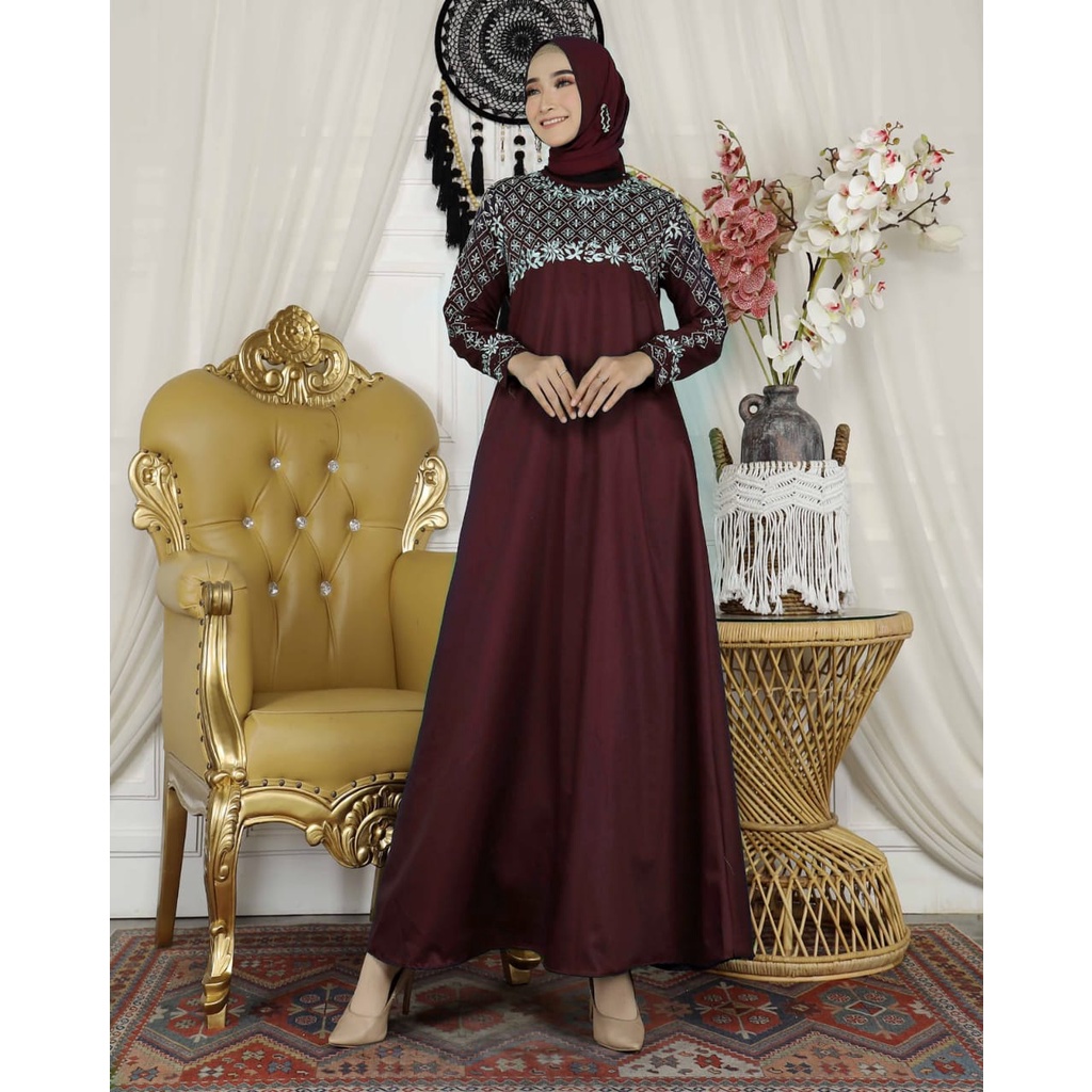 Gamis Madina Hareeka Dress Wanita Muslim  Design Terbaru 2022//Dress Toyobo Fodu Premium Original Bordir Mewah Mix Payed Swaroski HIgh Qualyty//Gamis pesta Elegant//Fashion Kasual Wanita Muslimah Kekinian Wudhu Friendly By Parila_store