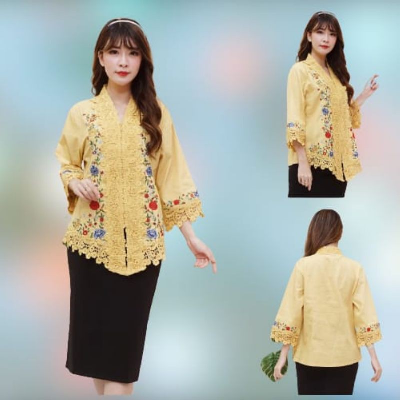 Kebaya Encim Senada Wanita Katun Full Bordir Aplikasi Brukat Warna import