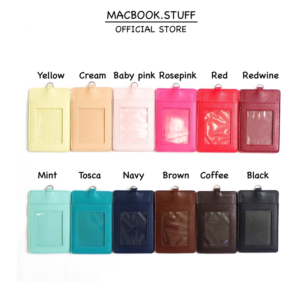 CUSTOM  SOUVENIR PRINT ID CARD / NAME TAG HOLDER KULIT WARNA BLACK NAVY MINT REDWINE ROSEPINK BABYPINK CREAM