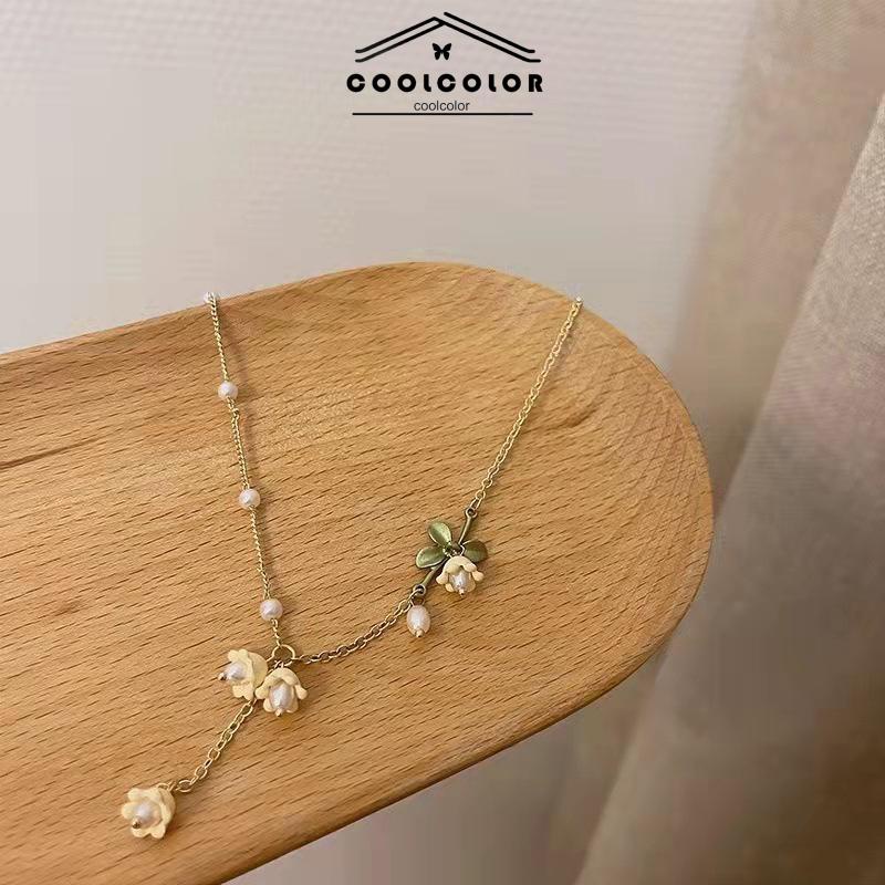 COD Bunga Anggrek Mutiara Musim Semi Desain Unik Indah Elegan Anting-Anting Gelang Kalung- cl