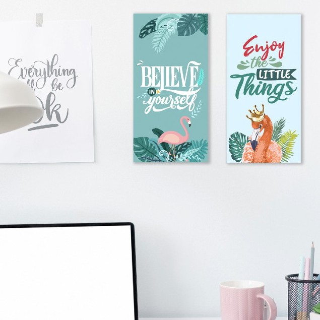 Hiasan dinding Dekorasi Kantor Hiasan kamar Poster Kayu Quote Motivasi type 3 flamingo