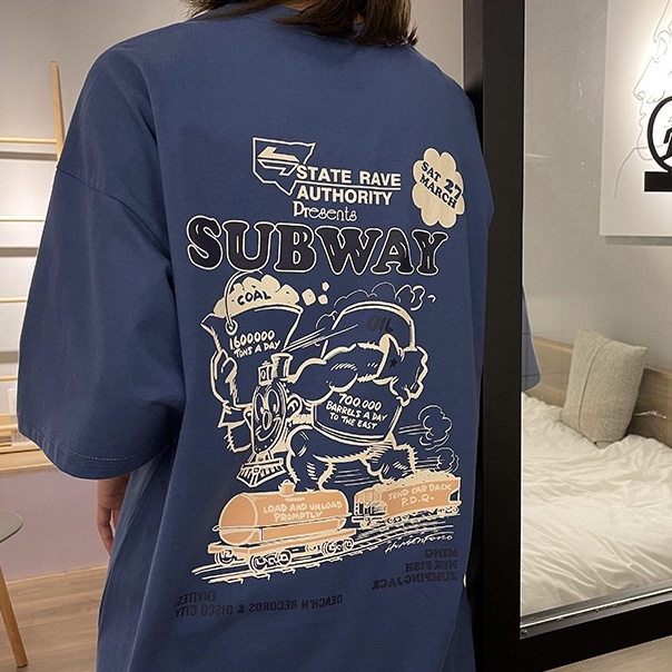 Baju Atasan Wanita Oversize Biru / Kaos Atasan Wanita Korean Style Import Premium /Kaos Cewe Kasual Fashion