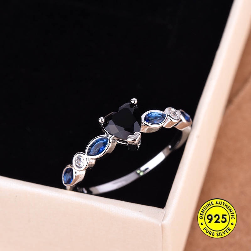 Cincin Sterling Silver 925 Dengan Topaz Bentuk Hati Warna Biru Laut Untuk Wanita