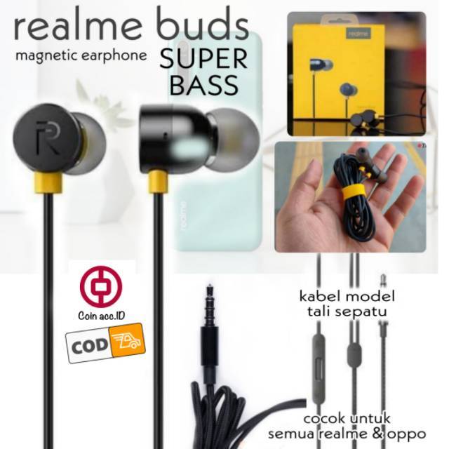 Handsfree/headset/earphone REALME BUDS SUPER BASS (hedset magnetic)C11/C12/C15 pro/5i/c2/c3/3 pro/XT