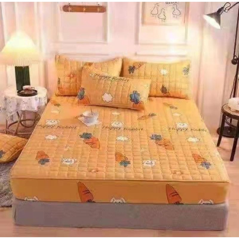 sprei sulthan waterproof ukuran 160x200cm motif karakter-Kuning wortel