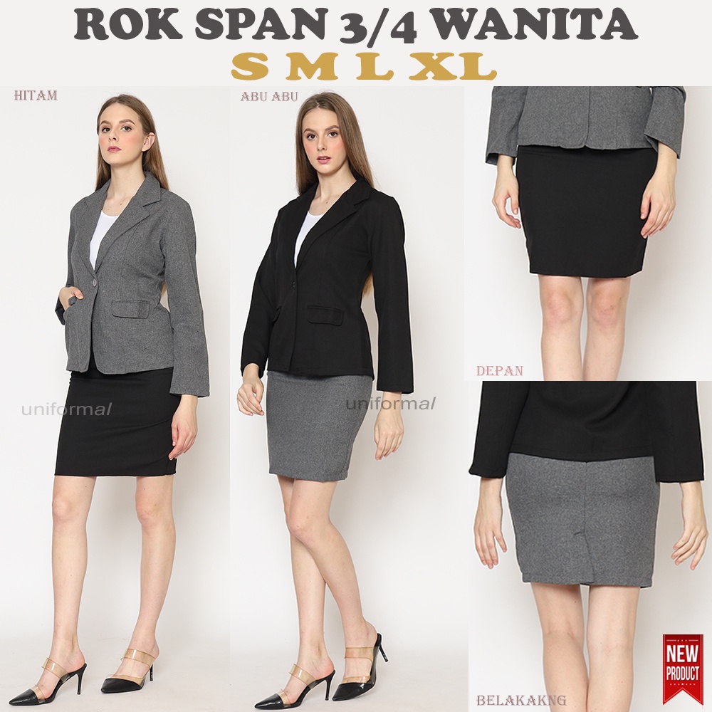 Rok Mini Wanita Atas Lutut 3/4 / Span Rajut Premium KOREA Kantor Pendek Paha Pensil / Sepan Hitam Abu S M L XL / Pakaian Kerja Wanita Formal / Pencil Short Skirt Premium Untuk Kuliah / Anak Sma Smk / Kantoran / Perempuan / Cewe Sexy / Belah Belakang