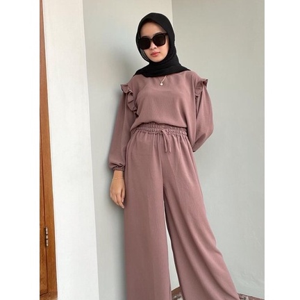 ZASKIYA - RUBY SET | SETELAN KULOT CREPE | OOTD WANITA MUSLIM TERKINI | SETELAN BLOUSE &amp; CELANA KULOT