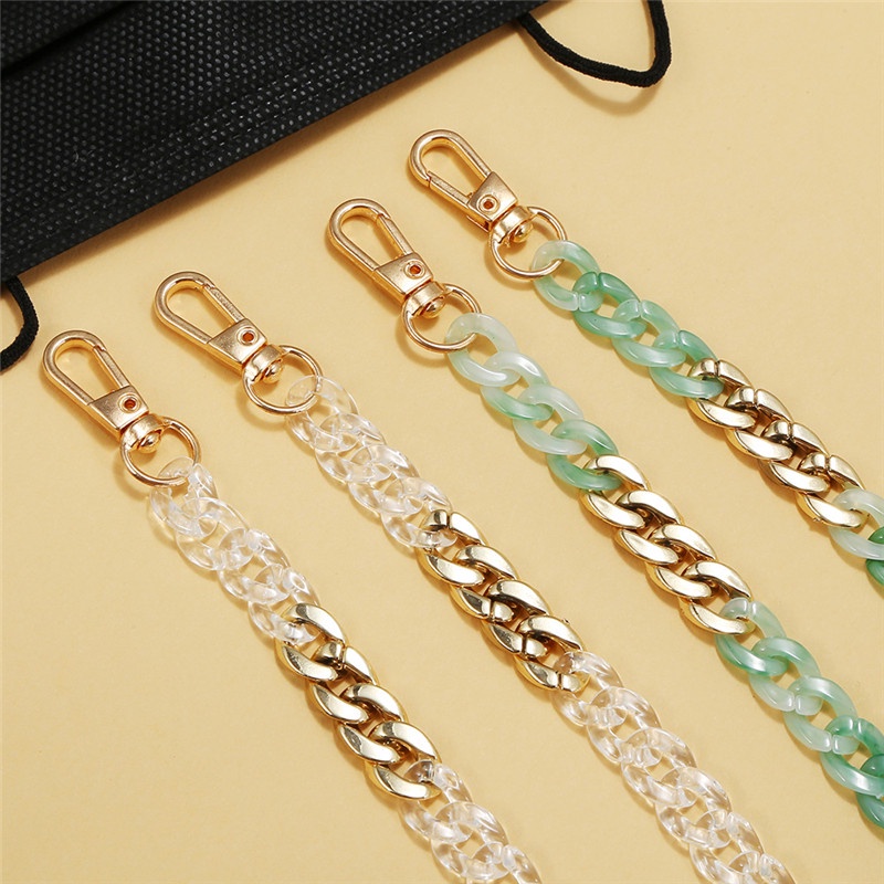 [ACKER] Warna Emas Kasual Topeng Lanyard Sederhana Buatan Tangan Akrilik Lanyard Rantai Topeng Lucu (60cm)