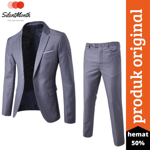 SETELAN JAS FORMAL 2IN1 JAS WEDDING / JAS PENGANTIN / JAS BLAZER PRIA ABU