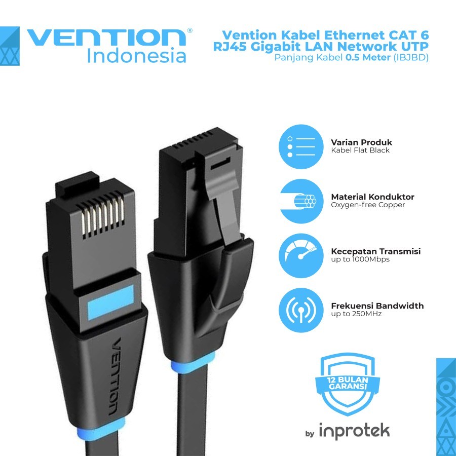 Vention Kabel LAN CAT6 Flat IBJ Ethernet 0.5m / 1m / 1.5m / 2m / 3m / 5m / 8m / 10m