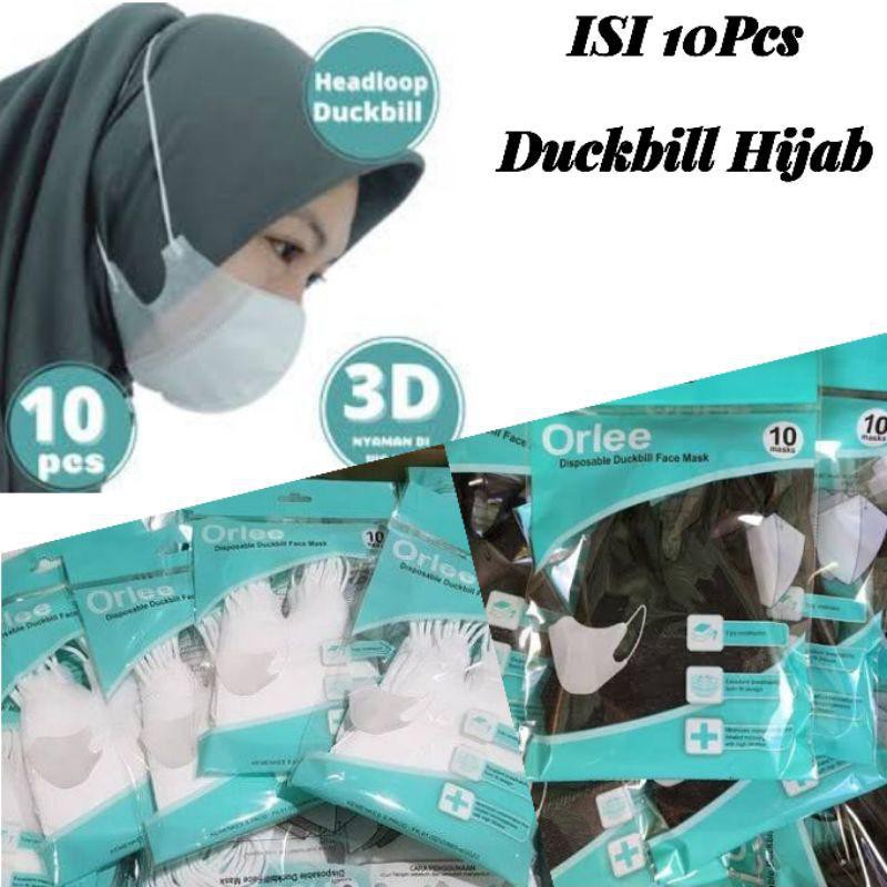 Jual [Kemenkes] Orlee Masker 3 Ply Duck Bill Hijab Headloop Isi 10 Pcs ...