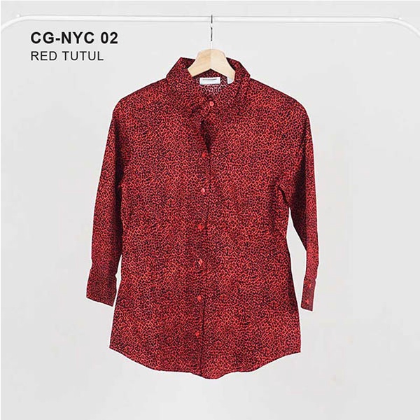 Kemeja Wanita Lengan 7/8  Full Kancing Motif Tutul Bahan Katun Stretch-2