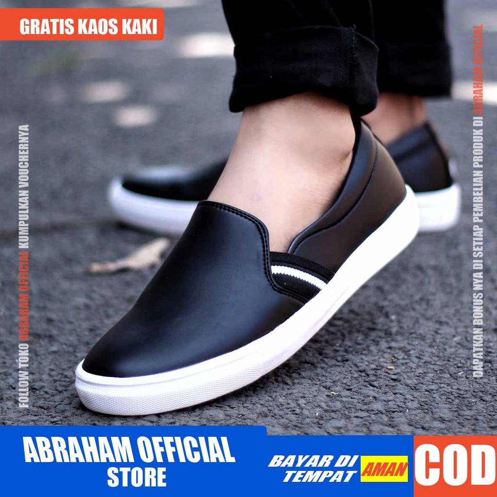 ABRAHAM Sepatu Slip On Casual Slop Kerja Hitam Pria