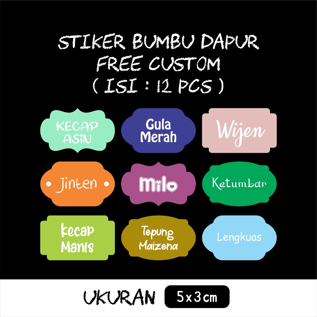 

Stiker Bumbu Dapur FREE CUSTOM Waterproof (Isi 12 Pcs)