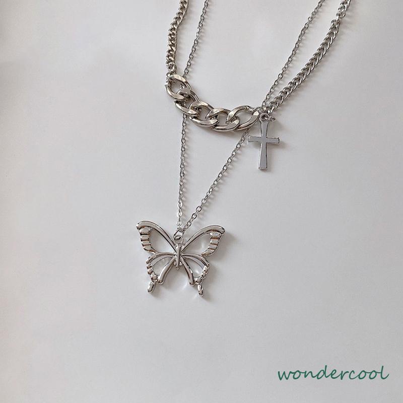 Butterfly Kalung Wanita Desain Kupu-Kupu Gaya Hip Hop Untuk Musim Gugur / Dingin -Won